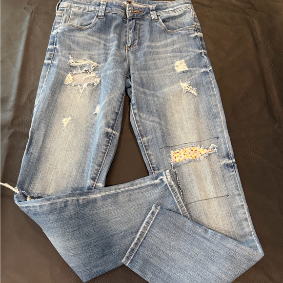 Kut from the Kloth Medium Blue Distressed Straight Leg Jeans - Picture 12 of 16